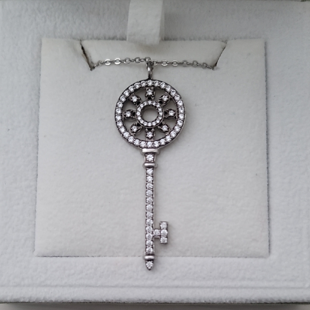 Silver Key Necklace with Lab Diamonds